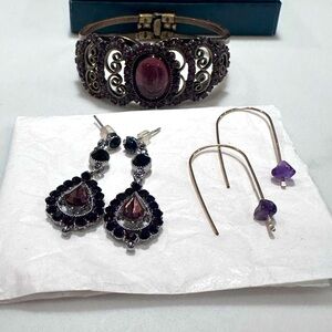 Vintage-Inspired Purple Jewelry Set | Bracelet & Earrings with Amethyst Tones